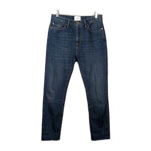 SEZANE Dark Wash High Waisted Slim Tapered Jean Raw Hem Button Fly Women's 29